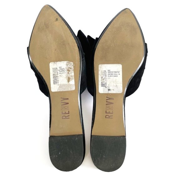 Renvy Amore Black Suede Mules Women's 6.5 Leather Slip On Flats Modern Casual - Picture 15 of 16